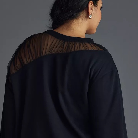 Anthropologie Maeve Sheer-Shoulder Sweatshirt Top Black Size SP - Picture 13 of 13